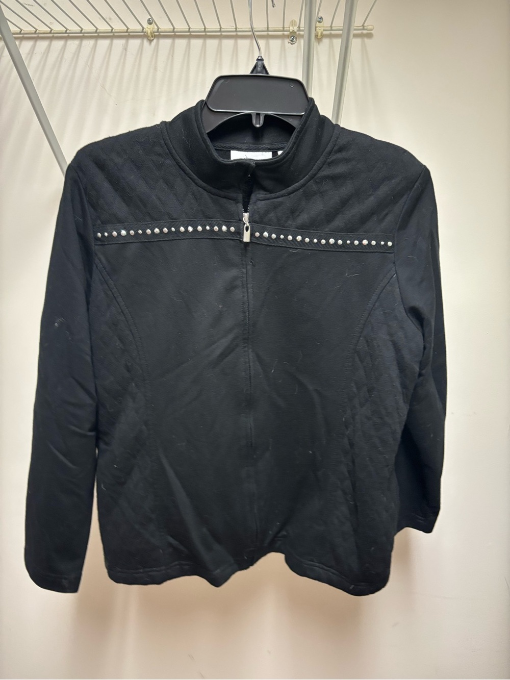 Alfred Dunner Black Stud-Trim Full-Zip Bomber Jacket